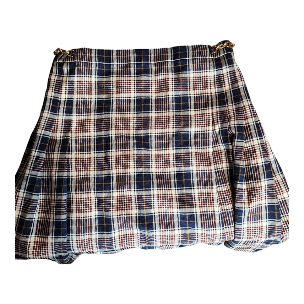 Tory Burch Plaid A-Line Skirt Size 14 Gold Chain Logo Preppy Academia Fall - Picture 6 of 11